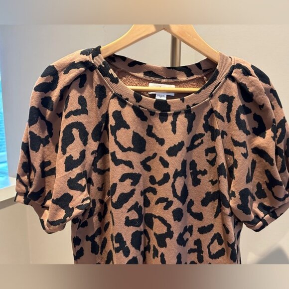 Velvet Leopard Puff Sleeve Mini Dress Size Small - Picture 3 of 10